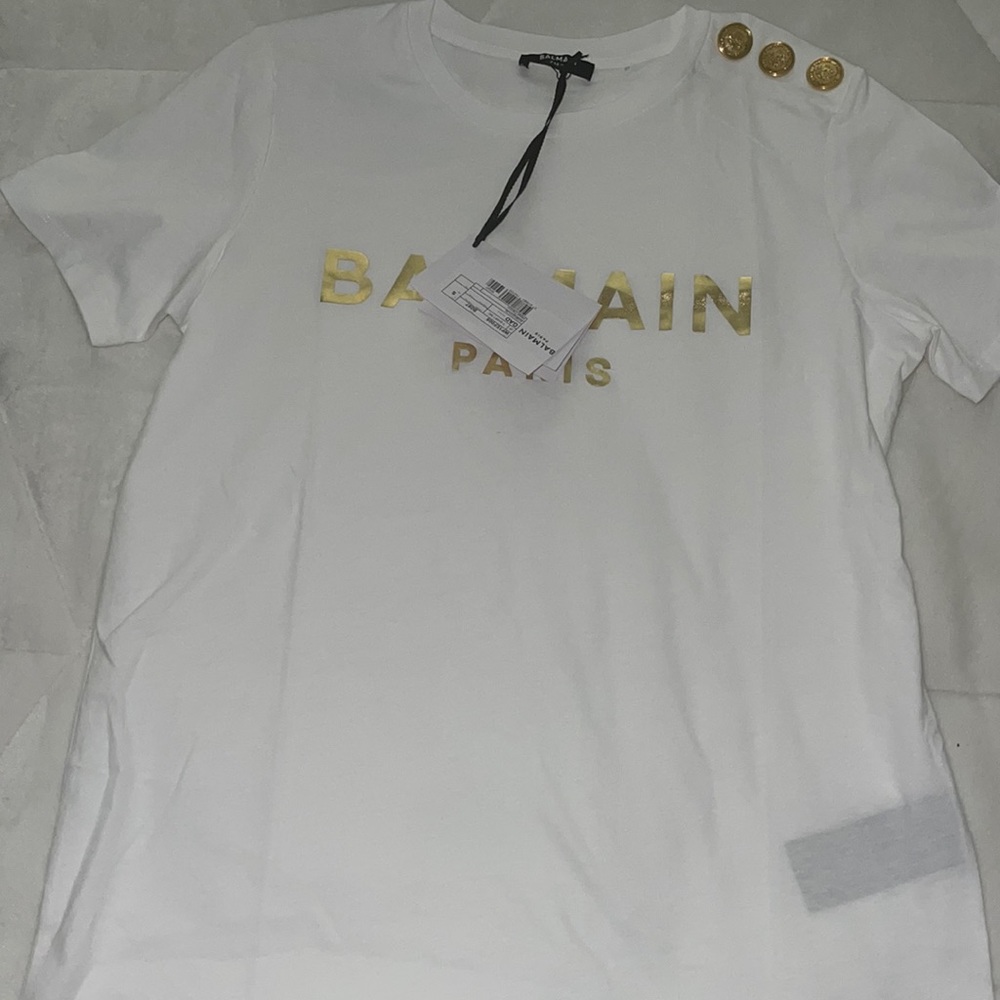 Balmain White and Gold Short Sleeve Tee
